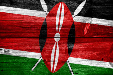 Kenya Flag painted on old wood plank textureの写真素材