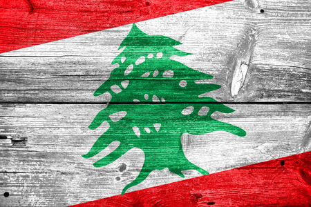 Lebanon Flag painted on old wood plank textureの写真素材