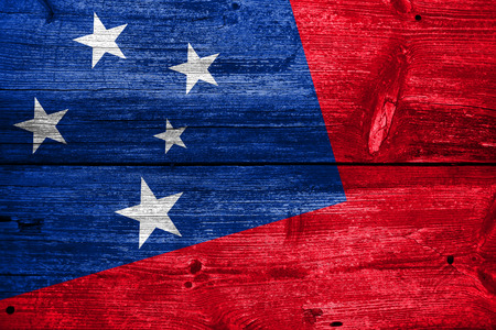 Samoa Flag painted on old wood plank textureの写真素材