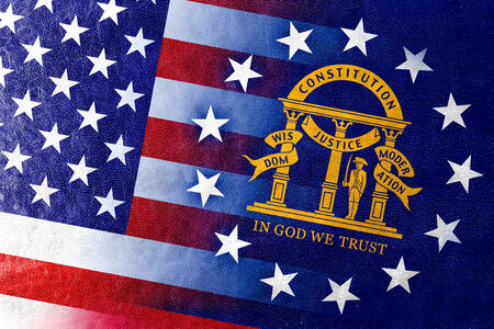 USA and Georgia State Flag painted on leather textureの写真素材