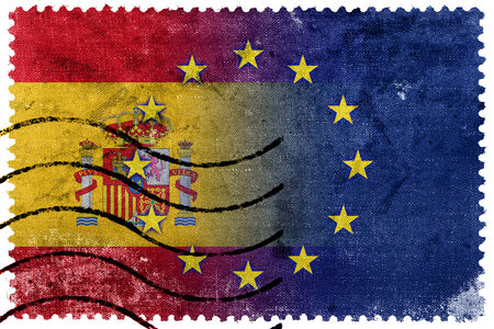 Spain and European Union Flag - old postage stampの写真素材