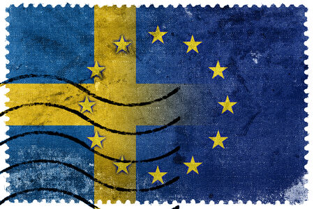 Sweden and European Union Flag - old postage stampの写真素材