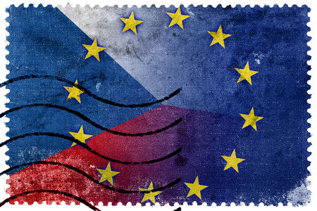 Czech Republic and European Union Flag - old postage stampの写真素材