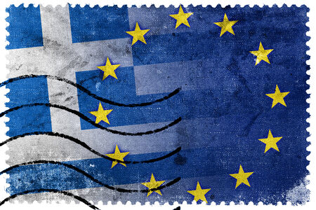 Greece and European Union Flag - old postage stampの写真素材