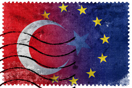 Turkey and European Union Flag - old postage stampのeditorial素材