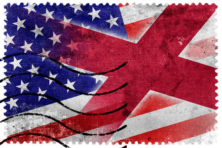 USA and Alabama State Flag - old postage stampの写真素材