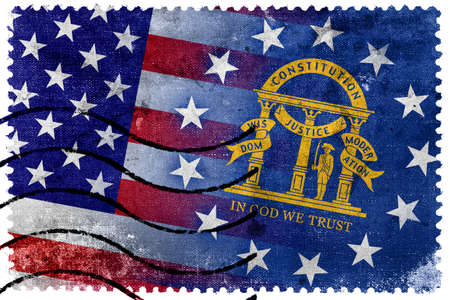 USA and Georgia State Flag - old postage stampの写真素材