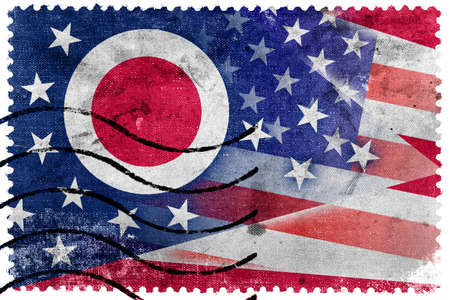 USA and Ohio State Flag - old postage stampの写真素材