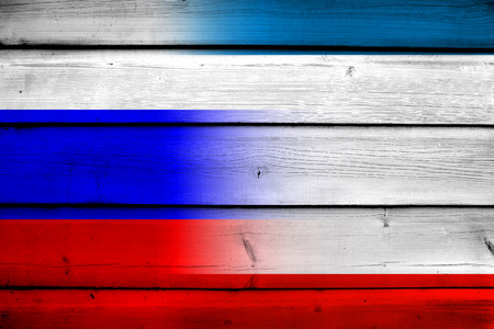 Autonomous Republic of Crimea and Russia Flag on wood backgroundの写真素材