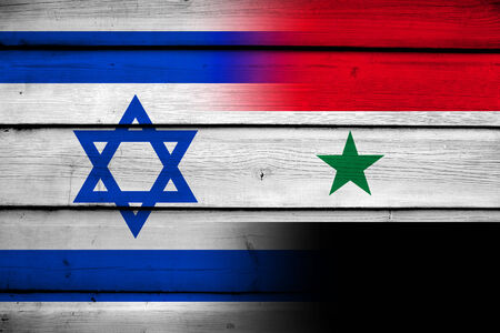 Israel and Syria Flag on wood backgroundの写真素材