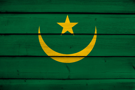 Mauritania Flag on wood backgroundの写真素材