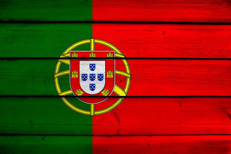 Portugal Flag on wood backgroundの写真素材