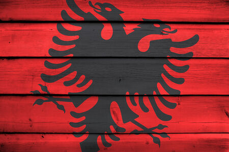 Albania Flag on wood backgroundの写真素材