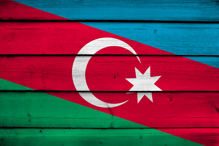 Azerbaijan Flag on wood backgroundの写真素材