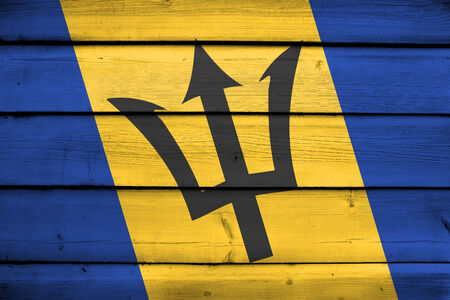 Barbados Flag on wood backgroundの写真素材
