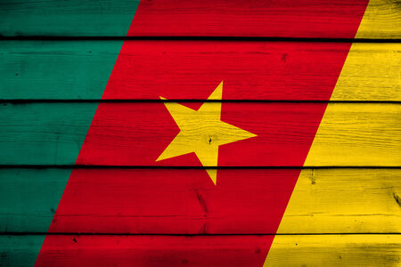 Cameroon Flag on wood backgroundの写真素材