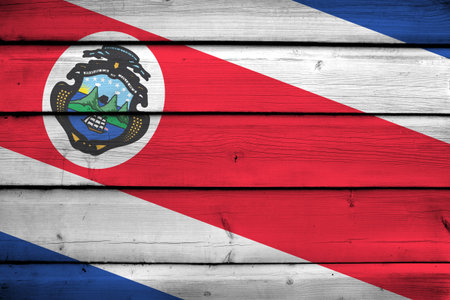 Costa Rica Flag on wood backgroundの写真素材