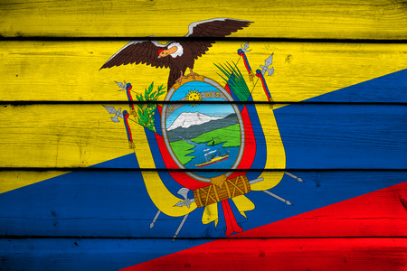 Ecuador flag on wood backgroundの写真素材