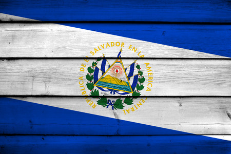 El Salvador Flag on wood backgroundの写真素材