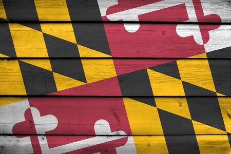 Maryland State Flag on wood backgroundの写真素材