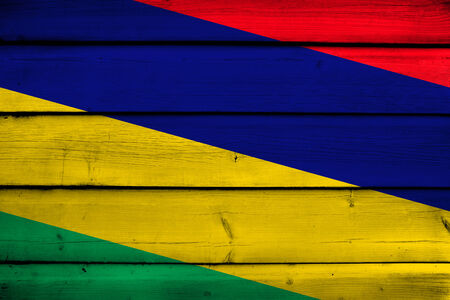 Mauritius Flag on wood backgroundの写真素材