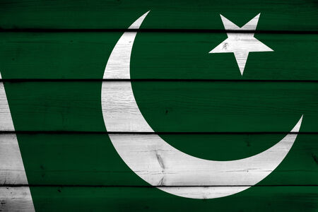 Pakistan Flag on wood backgroundの写真素材