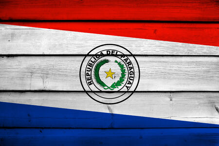 Paraguay Flag on wood backgroundの写真素材