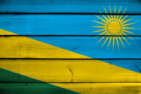 Rwanda Flag on wood backgroundの写真素材