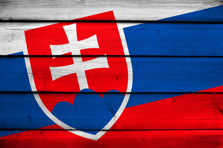 Slovakia Flag on wood backgroundの写真素材