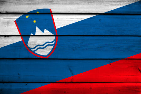 Slovenia Flag on wood backgroundの写真素材