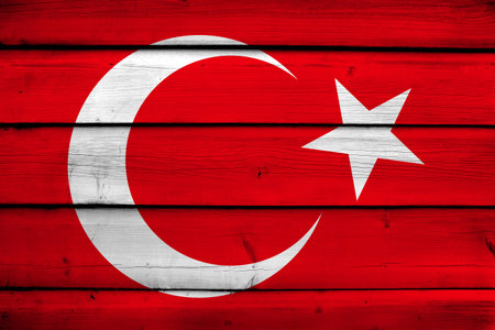 Turkey Flag on wood backgroundの写真素材