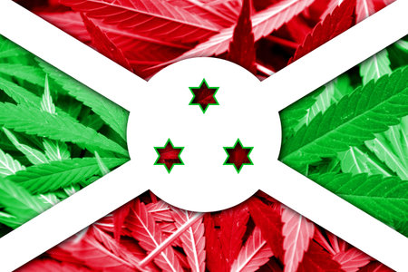 Burundi Flag on cannabis background. Drug policy. Legalization of marijuanaの写真素材