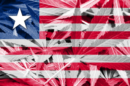 Liberia Flag on cannabis background. Drug policy. Legalization of marijuanaの写真素材