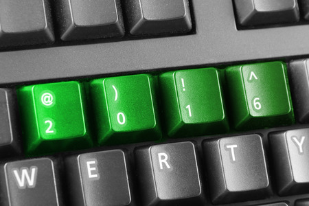 2016 written with green keyboard buttonsの写真素材