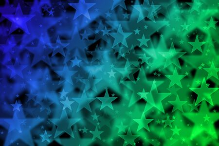 Blue and green stars background with bokeh effectの写真素材