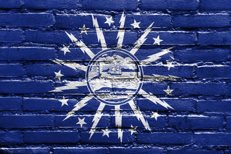 Flag of Buffalo, New York, painted on brick wallの写真素材