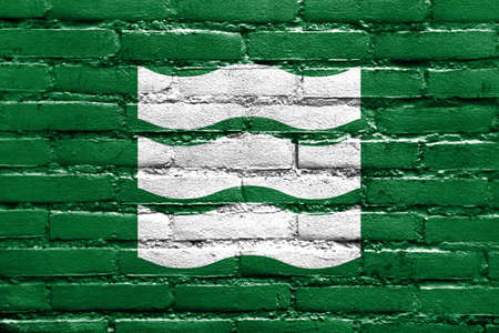 Flag of Hiroshima, Japan, painted on brick wallの写真素材