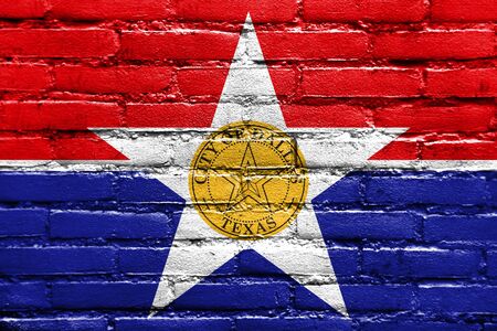 Flag of Dallas, Texas, painted on brick wallの写真素材