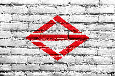 Flag of Yokohama, Japan, painted on brick wallの写真素材
