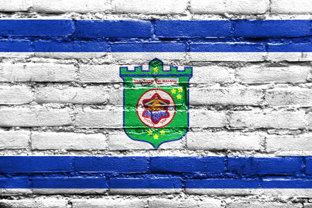 Flag of Tel Aviv, painted on brick wallの写真素材