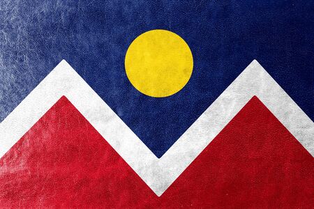 Flag of Denver, Colorado, painted on leather textureの写真素材