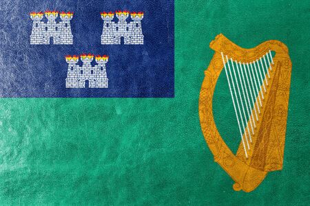 Flag of Dublin, painted on leather textureの写真素材