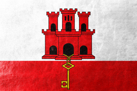 Flag of Gibraltar, painted on leather textureの写真素材
