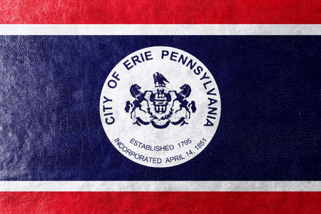 Flag of Erie, Pennsylvania, painted on leather textureの写真素材