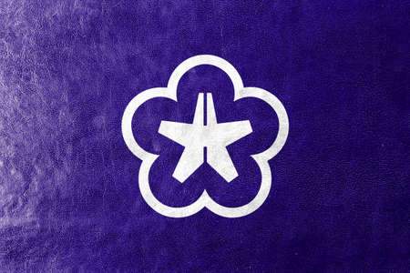 Flag of Kitakyushu, Japan, painted on leather textureの写真素材