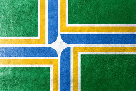 Flag of Portland, Oregon, painted on leather texture