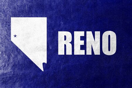 Flag of Reno, Nevada, painted on leather textureの写真素材