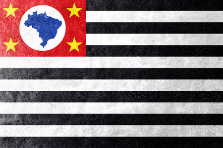 Flag of Sao Paulo State, painted on leather textureの写真素材