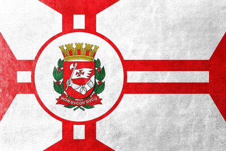 Flag of Sao Paulo City, painted on leather textureの写真素材