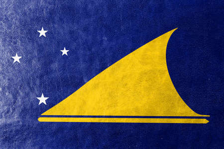 Flag of Tokelau, painted on leather textureの写真素材